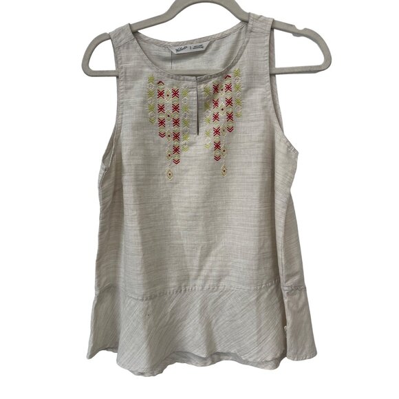 Woolrich Embroidered Peplum Tank Top Women S Cream Linen Blend Boho Hippie Chic - Picture 1 of 7